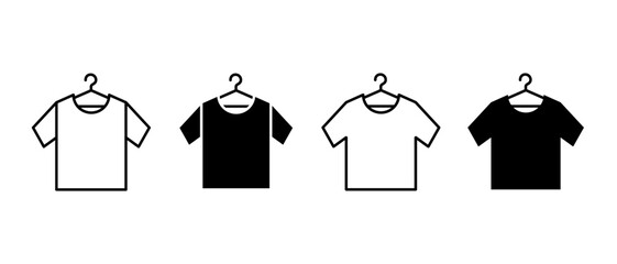 T-shirt on hanger vector icons set. Clothing shop or laundry, clothes cleaning symbol