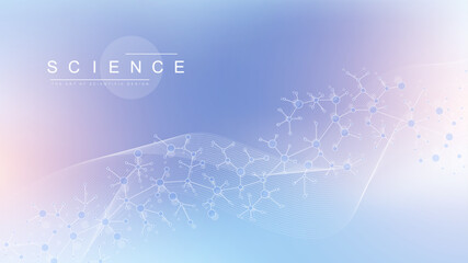 Poster - Molecular abstract structure background. Scientific vector illustration with molecule DNA. Medical, science and technology concept for banner template or header.