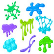 Blots and drips slime set. Toxic mucus smudges streaks and blotch.