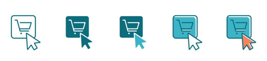 simple click buy product icon with a pointer clicking on the online shopping cart sign in a variety style illustration vector design