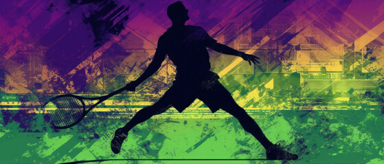 Wall Mural - Dynamic Tennis Silhouette: Creative Male Player. Generative AI