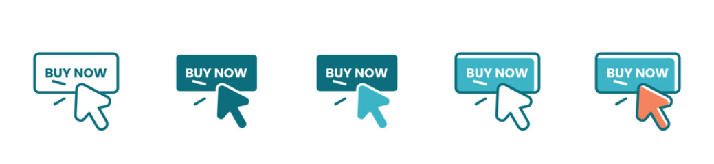 Poster - Buy now icon set with hand or pointer clicking the button vector design 