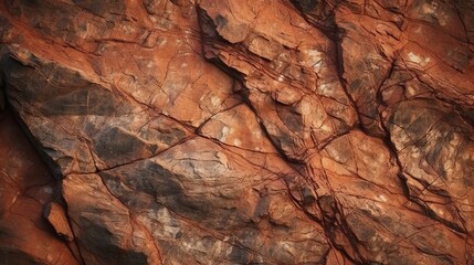 Dark red orange brown rock texture with cracks. Close-up. Rough mountain surface. Stone granite background for design. Nature