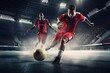 © ckybe - Football Futsal Ball and man. Team Player. Indoor Soccer Sports Hall. Advertising quality. Generative Ai.