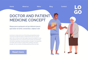 Wall Mural - Geriatrician consults elderly woman. Health Center. Nursing care of elderly patient. Website, template, landing page. Vector characters flat cartoon illustration.