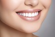 © Road Red Runner - Detail of perfect teeth, white and clean, of a model posing. Ai generated.
