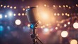 Retro style microphone on a stage with bokeh lights in background. Microphone (Generative AI)