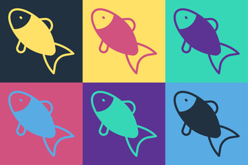 Wall Mural - Pop art Fish icon isolated on color background. Vector