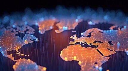 Digital futuristic world map hologram blue orange theme background AI Generated