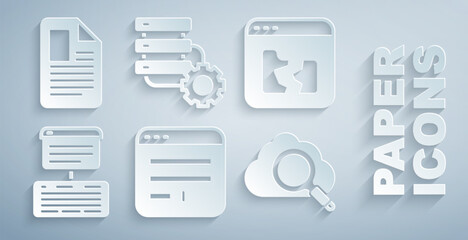 Poster - Set Browser window, Broken file, Server, Data, Web Hosting, Search cloud computing, and gear and File document icon. Vector
