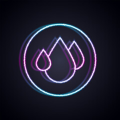 Canvas Print - Glowing neon line Water drop icon isolated on black background. Vector