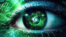 Cybernetic Kaleidoscope: Unleashing The Mesmerizing Power Of A Wild Green Iris. Generative AI