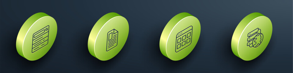 Poster - Set Isometric line Search engine, File document, Browser files and Network cloud connection icon. Vector