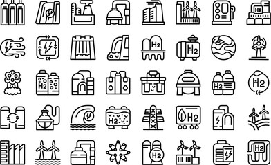 Poster - Hydrogen energy icons set outline vector. Fuel energy. Car vehicle