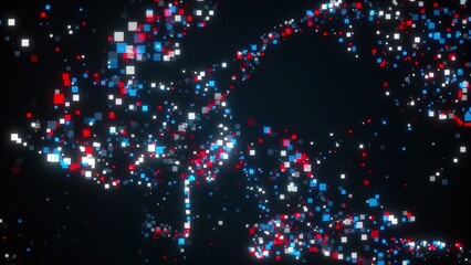 Poster - Turbulence movement of small square particles. Computer generated 3d rendering. Abstract backdrop