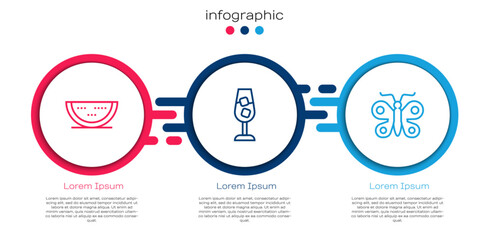 Sticker - Set line Watermelon, Wine glass and Butterfly. Business infographic template. Vector