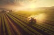 Aerial Tractor: Pesticide Spray on Green. Generative AI