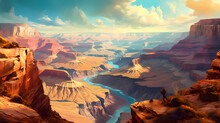 Illustration Of A Beautiful View Of The Canyon, USA