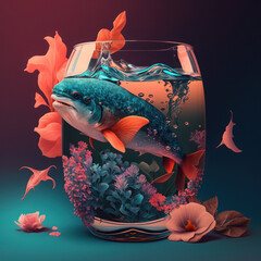 Exotic theme of animals, flowers and drinks. Generated by AI