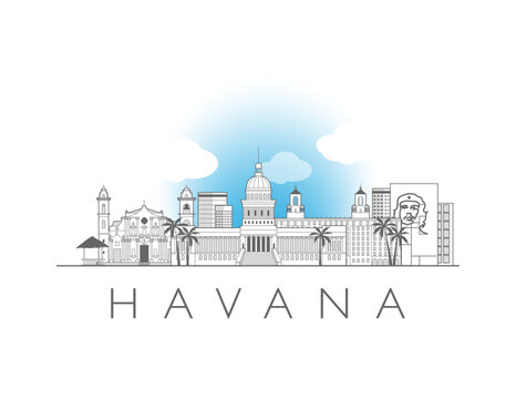 Havana cityscape line art style vector illustration