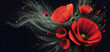 Tapeta kwiaty, abstrakcyjne czerwone maki, tło kwiatowe. Generative AI