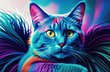 Kolorowy, gradientowy i akrylowy kot abstrakcja. Generative AI