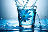 Fototapeta Łazienka - Drink z woda i niebieskim kwiatem, abstrakcja. Generative AI