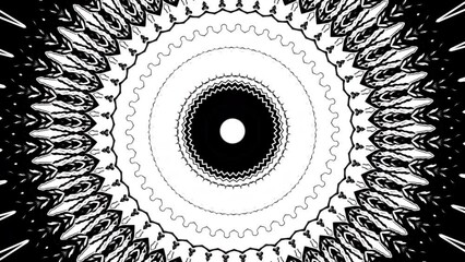 Poster - Spreading kaleidoscopic fractal shapes. Motion. Symmetric pattern with floral shapes.