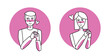 Shy man and woman with emotion of love circle icon, facial expression with gestures. Beloved people, expressing their amorous feelings.