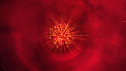 Poster - Red space activity with many little stars, modern 3d render abstraction, computer generated