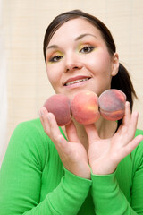 Sticker - attractive brunette woman with peaches