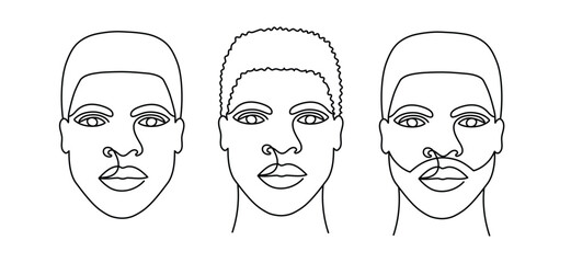 Canvas Print - Face of an Afro American man in a modern minimalist one line style.