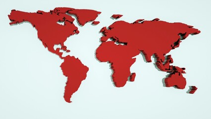 Aufkleber - Global world map, 3d flat Earth map are on wall, globe worldmap symbol, 3d render computer generated background