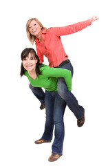 Sticker - two crazy women in friendship. over white background