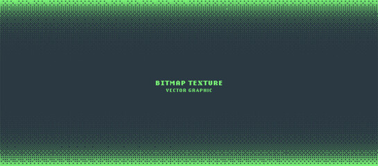 Dither Pattern Bitmap Texture Border Gradient Vector Wide Abstract Background. Glitch Screen With Flicker Pixels Effect Panoramic Illustration. 8 Bit Pixel Art Retro Video Game Bright Green Decoration