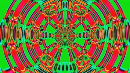 Poster - Psychedelic bright abstract kaleidoscope, 3D computer render, colorful palette mesh background