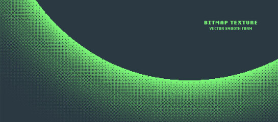 Wall Mural - Pixel Art Style Bitmap Texture Round Form Vector Panoramic Abstraction. 8 Bit Console Retro Arcade Video Game Wide Wallpaper. Noise Dither Effect Bright Green Colour Semi Circle Shape Modern Backdrop