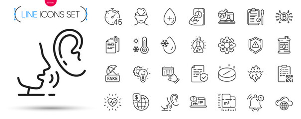 Pack of Online help, Mental health and World money line icons. Include Fitness, Medical tablet, Bitcoin system pictogram icons. Document attachment, Qr code, Floor plan signs. Vector