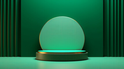 Sticker - Green podium background platform product 3d studio presentation stage. Light abstract simple pedestal floor stand scene, wall pastel green color background render. Generative AI illustration.