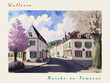 Marche-en-Famenne: Post card design with Town in Belgium and the city name Marche-en-Famenne