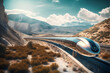 hyperloop train speeding through a futuristic landscape