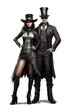 © tilialucida - A man and a woman dressed in steampunk clothing. Generative AI.