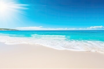 Sticker - serene beach scene with crystal clear blue water on a sunny day Generative AI