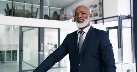 Canvas Print - Mindset, professional and a senior business black man standing arms crossed in his corporate office for work. Portrait, management and focus with a mature male CEO in his company for leadership