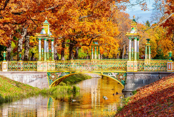 Wall Mural - Chinese bridge in autumn in Alexander park, Pushkin (Tsarskoe Selo), St. Petersburg, Russia