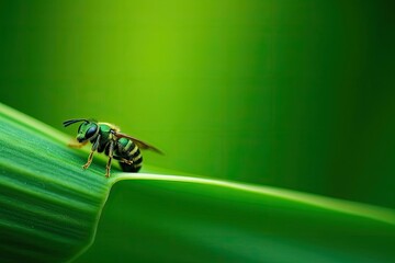 Poster - fly resting on a vibrant green leaf Generative AI