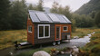 A tiny house with a solar panel on the roof. Generative AI.