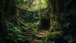 A secret cave hidden beneath a lush, overgrown jungle Generative AI