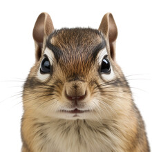 Chipmunk Portrait, Head, Isolated Background. Face, Close Up