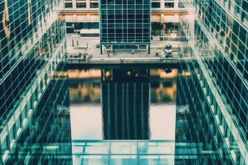Poster - buildings reflection in a tranquil pool of water Generative AI